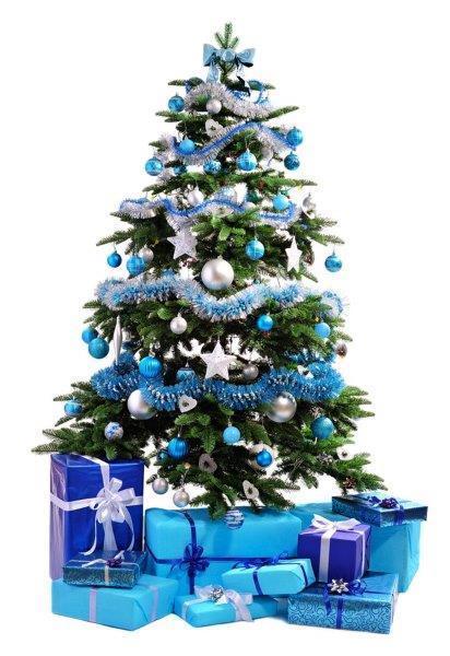 Christmas-tree-with-blue-gifts-How-to-Put-Ribbon-on-a-Christmas -tree