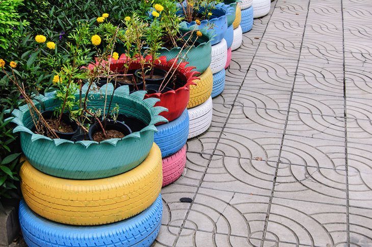 Beautiful old tires garden decors